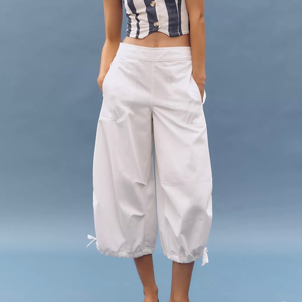 NWT  PILCRO Anthropologie Crop Drawstring 100% Cotton Balloon Pants Sz S Tall